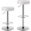 Set of 2 Adjustable Round PU Leather Swivel Barstool with Chrome Footrest-White