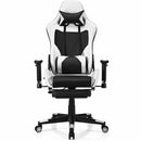 PU Leather Gaming Chair with USB Massage Lumbar Pillow and Footrest-White