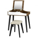 Vanity Table Set with Flip Top Mirror and Padded Stool-Wood