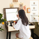 Vanity Table Set with Flip Top Mirror and Padded Stool-Wood