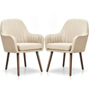 Set of 2 Fabric Upholstered Accent Chairs with Wooden Legs-Beige