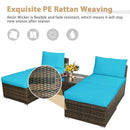 5Pcs Patio Rattan Wicker Furniture Set Armless Sofa Ottoman Cushioned-Turquoise