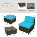 5Pcs Patio Rattan Wicker Furniture Set Armless Sofa Ottoman Cushioned-Turquoise