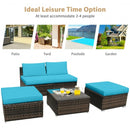 5Pcs Patio Rattan Wicker Furniture Set Armless Sofa Ottoman Cushioned-Turquoise