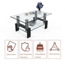Rectangle Glass Coffee Table with Metal Legs for Living Room-Black