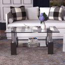 Rectangle Glass Coffee Table with Metal Legs for Living Room-Black
