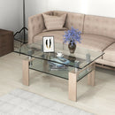 Rectangle Glass Coffee Table with Metal Legs for Living Room-Natural