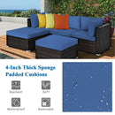 5 Pcs Patio Rattan Sofa Set with Cushion and Ottoman-Navy