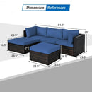 5 Pcs Patio Rattan Sofa Set with Cushion and Ottoman-Navy
