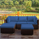 5 Pcs Patio Rattan Sofa Set with Cushion and Ottoman-Navy
