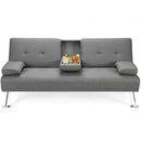 Convertible Folding Futon Sofa Bed Fabric with 2 Cup Holders-Light Gray