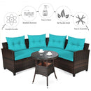 4Pcs Outdoor Cushioned Rattan Furniture Set-Turquoise