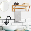 Bamboo Towel Bar Wall Mounted Storage Towel Rack Bathroom Shelf