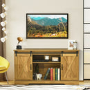 59" TV Stand with Adjustable Shelf and Sliding Barn Door Cabinet-Golden