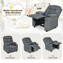 PU Leather Kids Recliner Chair with Cup Holders and Side Pockets-Gray