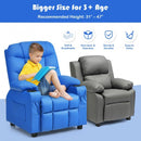 PU Leather Kids Recliner Chair with Cup Holders and Side Pockets-Blue