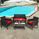 4Pcs Patio Rattan Wicker Furniture Set Conversation Sofa Bench Cushion-Red