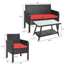 4Pcs Patio Rattan Wicker Furniture Set Conversation Sofa Bench Cushion-Red