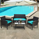 4Pcs Patio Rattan Wicker Furniture Set Conversation Sofa Bench Cushion-Turqiose