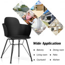 Set of 2 Metal Frame Modern Petal-Shape Plastic Dining Chair-Black