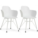 Set of 2 Metal Frame Modern Petal-Shape Plastic Dining Chair-White