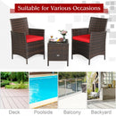 3Pcs Patio Rattan Furniture Set Cushioned Sofa and Glass Tabletop Deck-Red