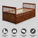 Twin Captain’s Bed with Trundle Bed with 3 Storage Drawers-Walnut