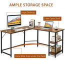 L Shaped Corner Computer Desk with Storage Shelves for Home Office Work-Brown