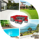 7 Pieces Patio Rattan Dining Furniture Sectional Sofa Set with Wicker Ottoman-Red