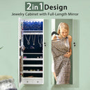 Wall Mounted Full Screen Mirror Jewelry Cabinet Armoire wirth 6 LEDs-White