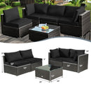 5 Pieces Cushioned Patio Rattan Furniture Set with Glass Table-Black