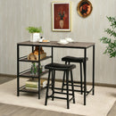 3 Pieces Counter Height Dining Bar Table Set with 2 Stools and 3 Storage Shelves-Black