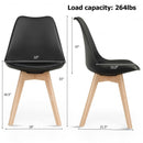 Set of 4 Dining Chair Mid Century Modern Shell PU Seat with Wooden Leg-Black