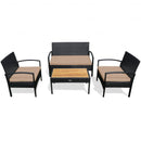 4 Pcs Patio Rattan Furniture Set Sofa Chair Coffee Table with Cushion-Brown