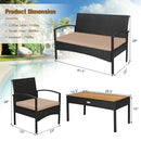 4 Pcs Patio Rattan Furniture Set Sofa Chair Coffee Table with Cushion-Brown
