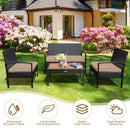 4 Pcs Patio Rattan Furniture Set Sofa Chair Coffee Table with Cushion-Brown