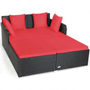 Outdoor Patio Rattan Daybed Thick Pillows Cushioned Sofa Furniture-Red