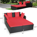 Outdoor Patio Rattan Daybed Thick Pillows Cushioned Sofa Furniture-Red