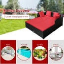 Outdoor Patio Rattan Daybed Thick Pillows Cushioned Sofa Furniture-Red