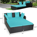 Outdoor Patio Rattan Daybed Thick Pillows Cushioned Sofa Furniture-Turquoise