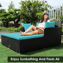 Outdoor Patio Rattan Daybed Thick Pillows Cushioned Sofa Furniture-Turquoise