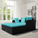 Outdoor Patio Rattan Daybed Thick Pillows Cushioned Sofa Furniture-Turquoise