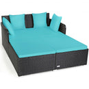 Outdoor Patio Rattan Daybed Thick Pillows Cushioned Sofa Furniture-Turquoise