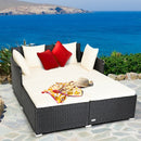 Outdoor Patio Rattan Daybed Thick Pillows Cushioned Sofa Furniture-White