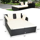 Outdoor Patio Rattan Daybed Thick Pillows Cushioned Sofa Furniture-White