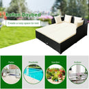 Outdoor Patio Rattan Daybed Thick Pillows Cushioned Sofa Furniture-White