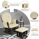 Solid Wood Gliding Chair Set with Pockets and Ottoman for Relaxing-Beige