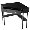 Space Saving Corner Computer Desk with 2 Large Drawers and Storage Shelf-Black