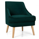 Velvet Upholstered Accent Chair with Rubber Wood Legs-Green