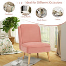Velvet Accent Chair with Rubber Wood Legs for Living Room-Pink